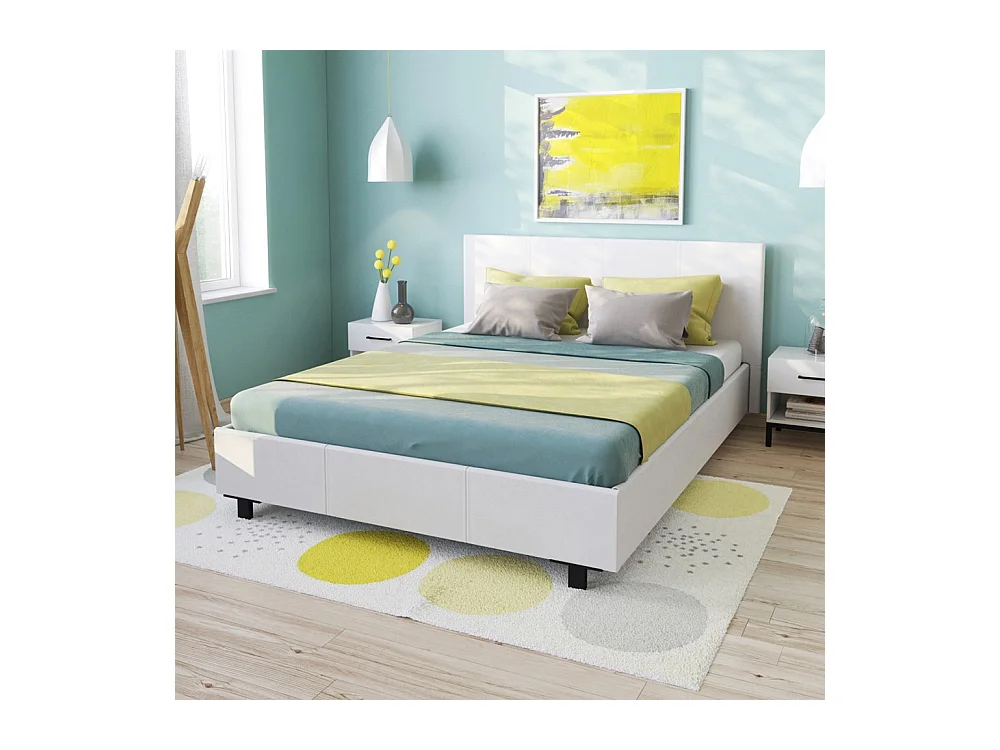 Lit 2 places 140x190cm blanc avec sommier ALATA