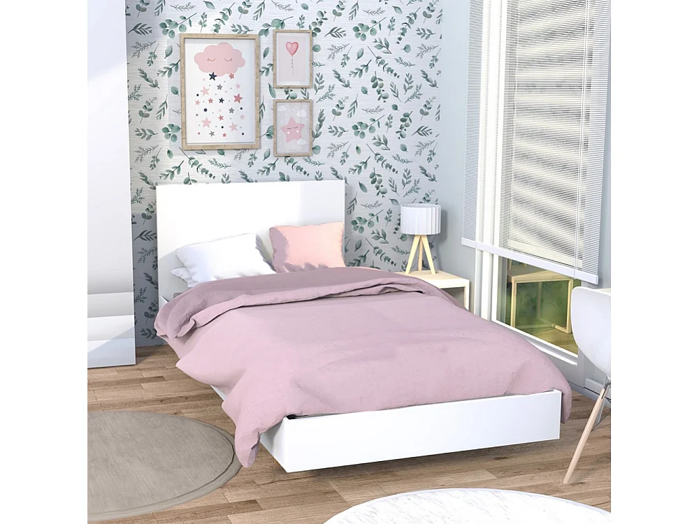 Lit simple 1 place 90x190cm Blanc avec sommier LIFA