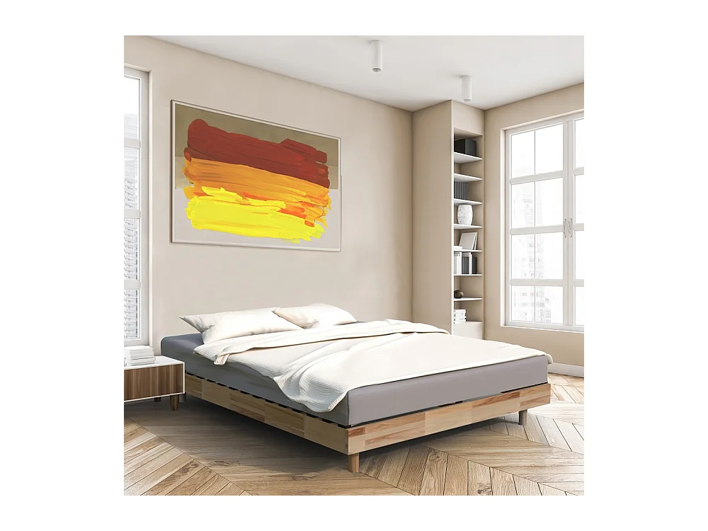 Lit 2 places 160x200cm Hêtre huilé POI inclus sommier