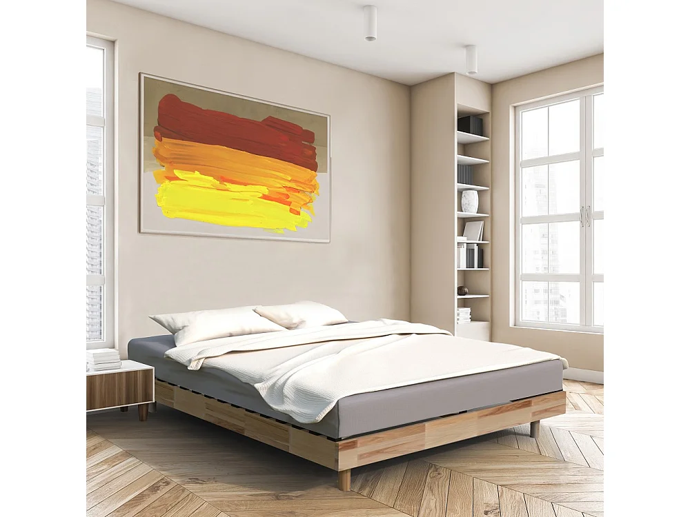 Lit 2 places 160x200cm Hêtre huilé POI inclus sommier