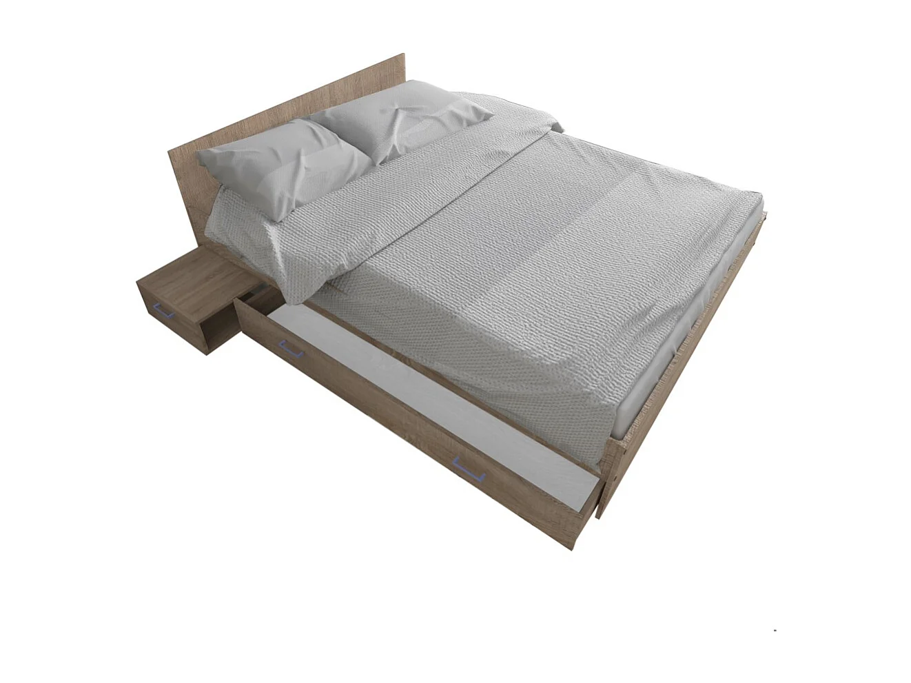 Lit 2 places 140x190cm couleur Chêne TIDO inclus sommier, 1 chevet et 1  tiroir pour rangement