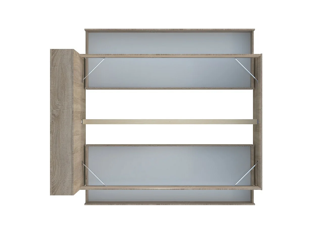 Lit 2 places 140x190cm chêne ROGO inclus sommier et tete de lit avec étageres et 2 tiroirs