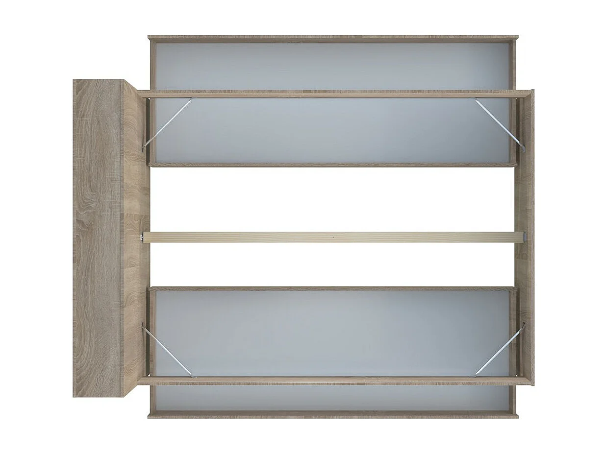 Lit 2 places 140x190cm chêne ROGO inclus sommier et tete de lit avec étageres et 2 tiroirs