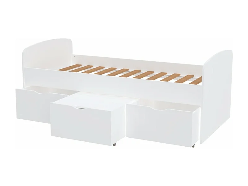 Lit  1 place 90x190cm blanc MAYA inclus sommier 2 tiroirs et  coffre table basse