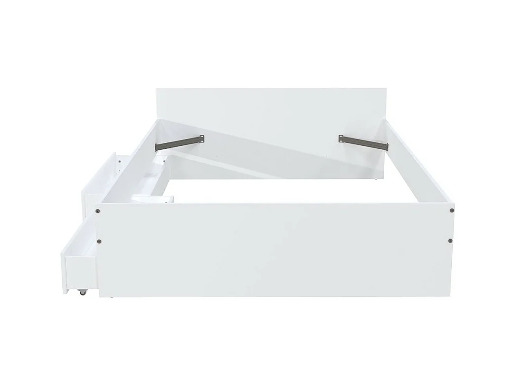 Lit 2 places 140x190cm Blanc KIAPA inclus sommier et 2  tiroirs pour rangement