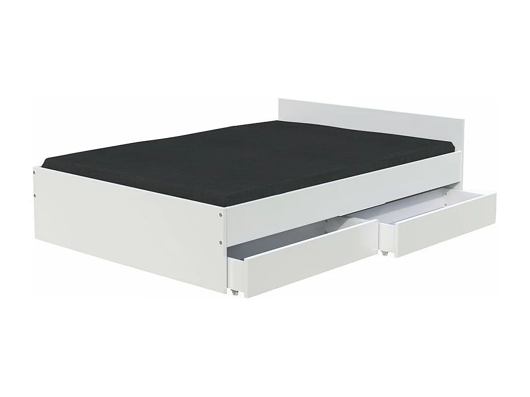 Lit 2 places 140x190cm Blanc KIAPA inclus sommier et 2  tiroirs pour rangement