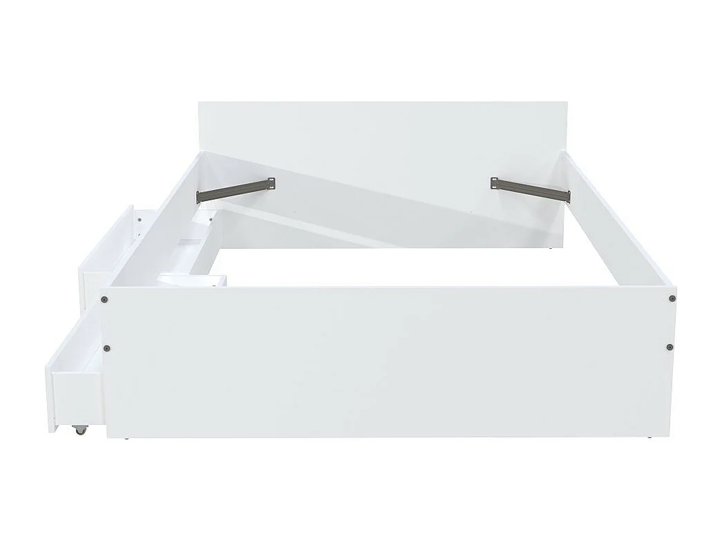 Lit 2 places 140x190cm Blanc KIAPA inclus sommier et 2  tiroirs pour rangement