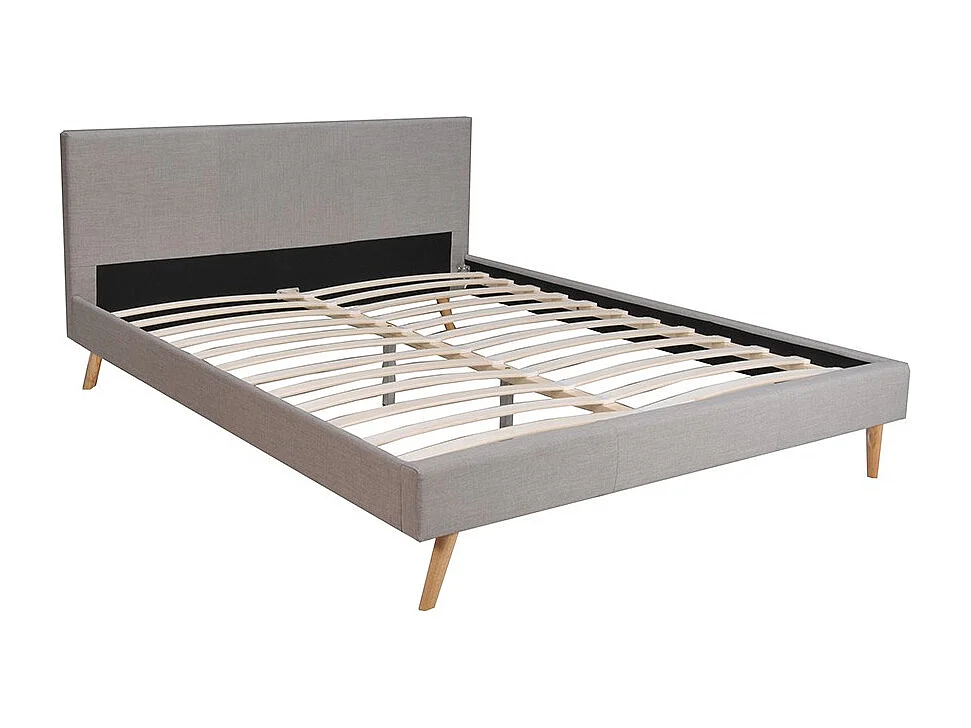 Lit 2 places 160x200cm Gris clair FIONI inclus sommier et tête de lit