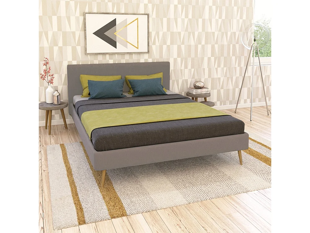 Lit 2 places 160x200cm Gris clair FIONI inclus sommier et tête de lit