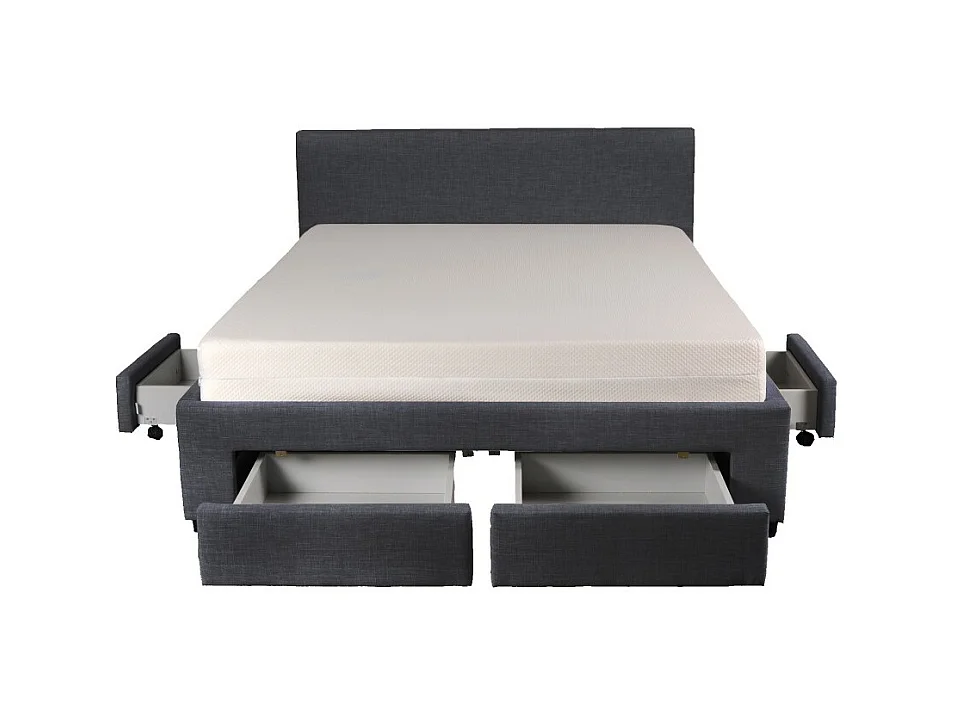 Lit 2 places 140x190cm Tissu Gris foncé LOUGNE inclus sommier et 4 tiroirs