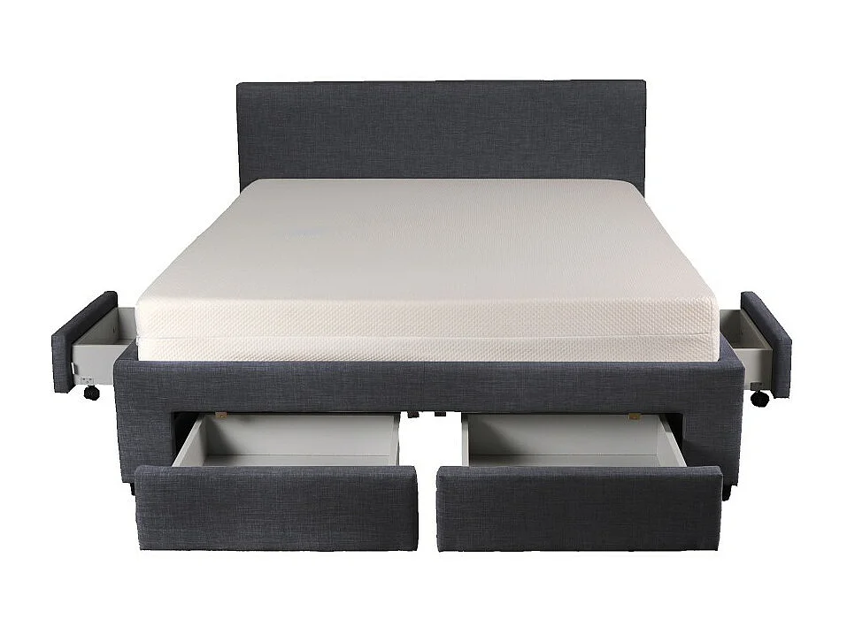 Lit 2 places 140x190cm Tissu Gris foncé LOUGNE inclus sommier et 4 tiroirs