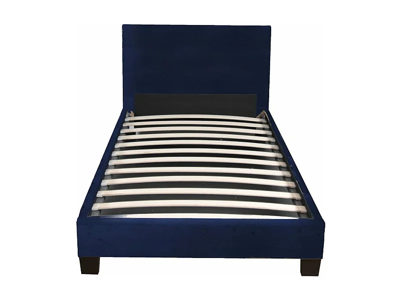 Lit 1 place 90x190cm Tissu Bleu avec sommier DUSIN