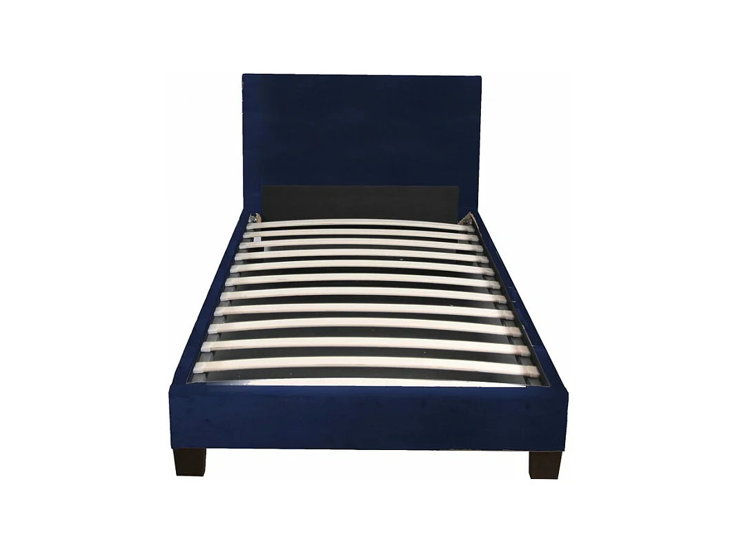 Lit 1 place 90x190cm Tissu Bleu avec sommier DUSIN