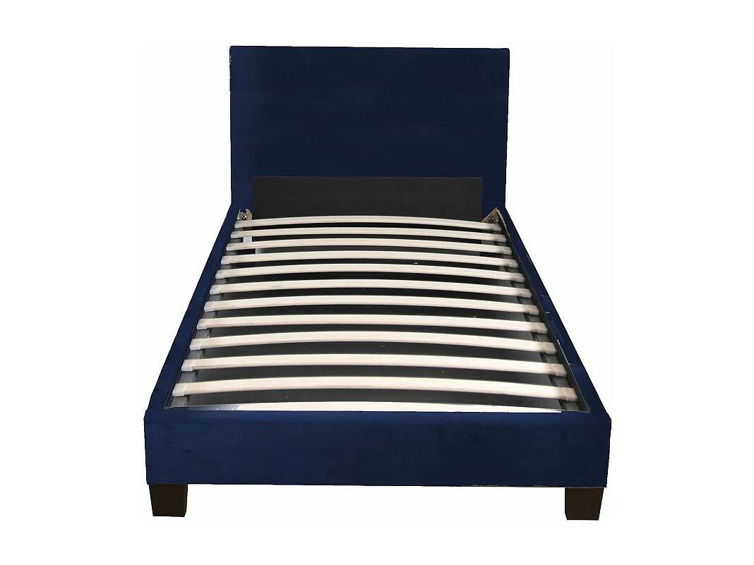 Lit 1 place 90x190cm Tissu Bleu avec sommier DUSIN