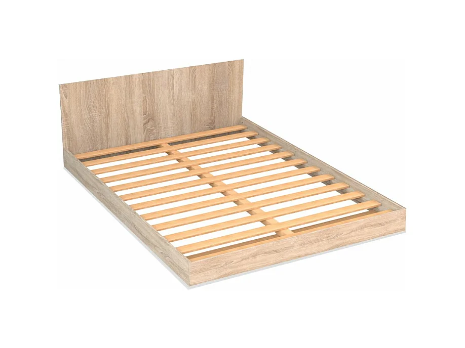 Lit 2 places 140x190cm Couleur chêne LIFA inclus sommier et tête de lit