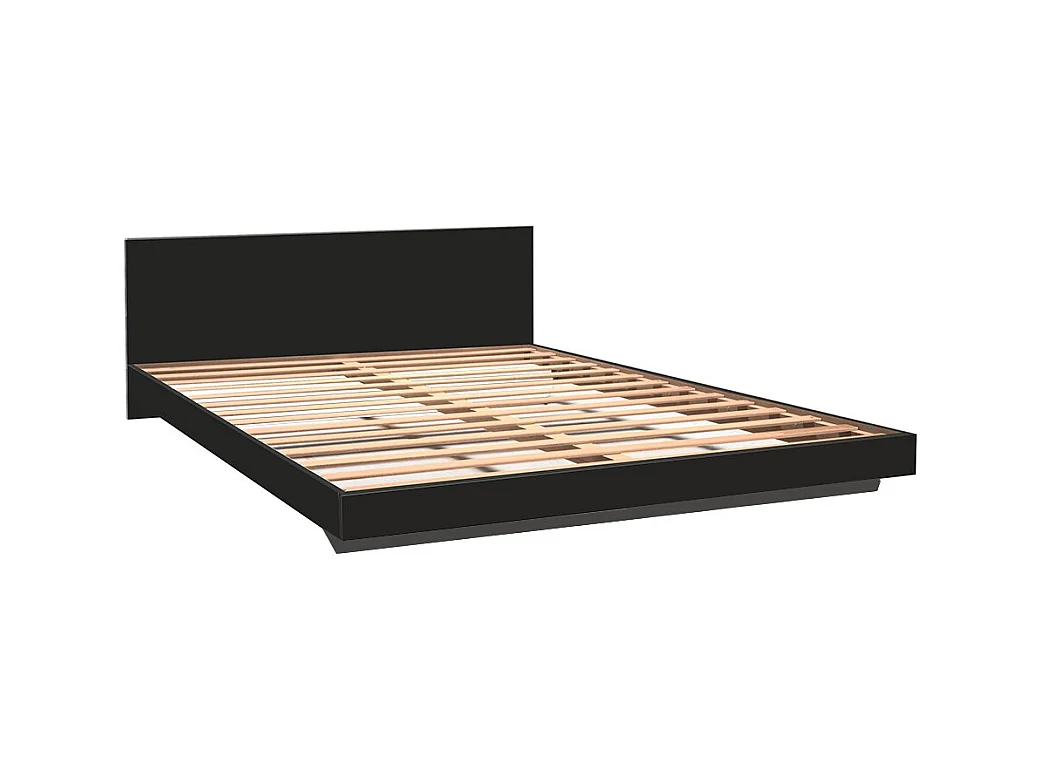 Lit 2 places 140x190cm Noir LIFA inclus sommier et tête de lit