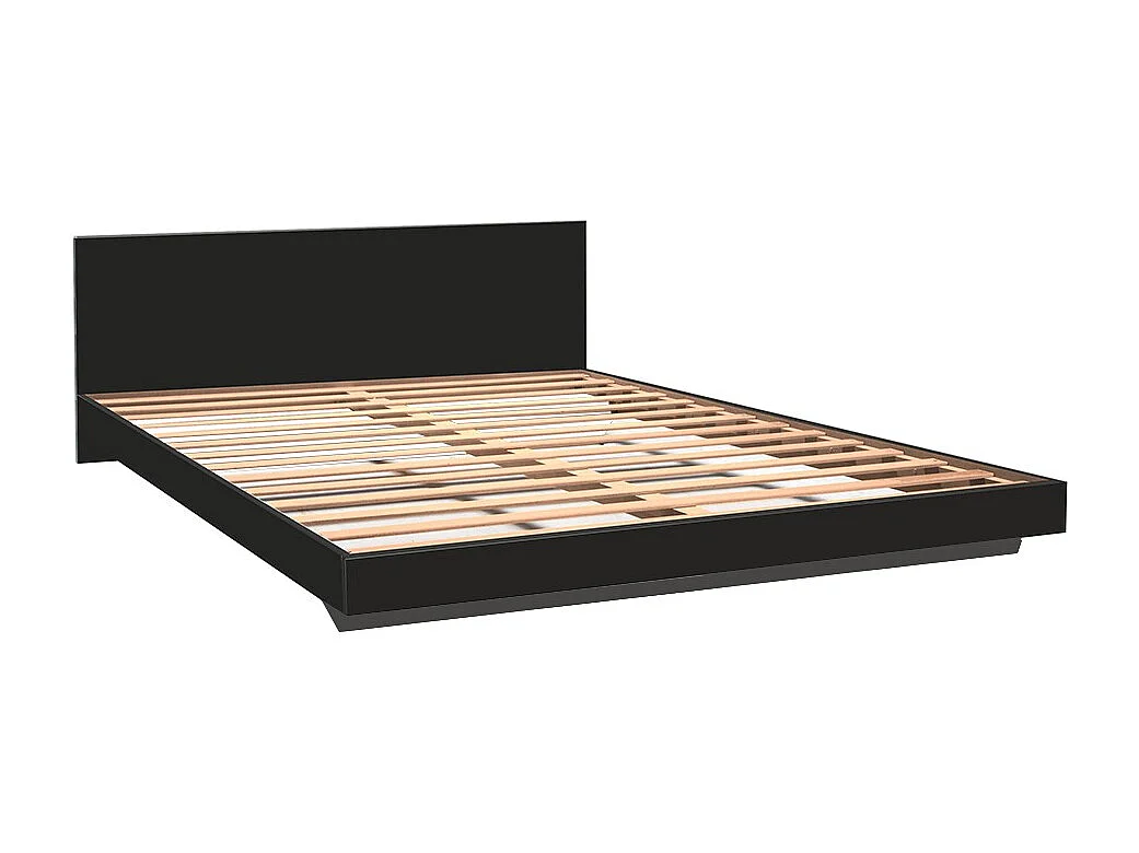 Lit 2 places 140x190cm Noir LIFA inclus sommier et tête de lit