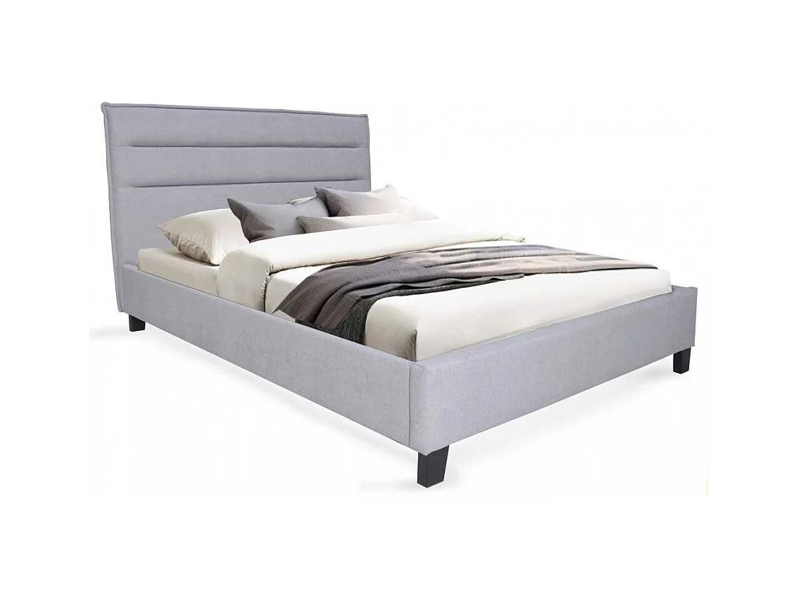 Lit 2 places 140x190cm tissu Gris clair avec sommier LANEAU