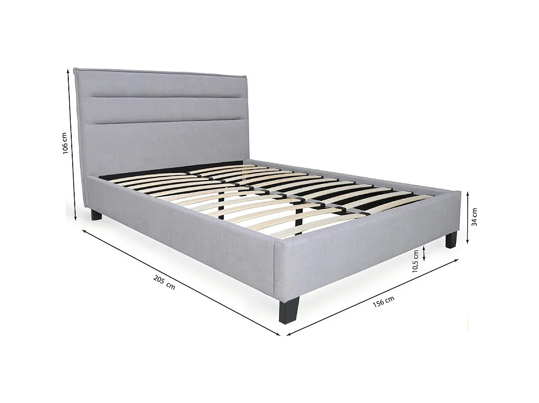 Lit 2 places 140x190cm tissu Gris clair avec sommier LANEAU