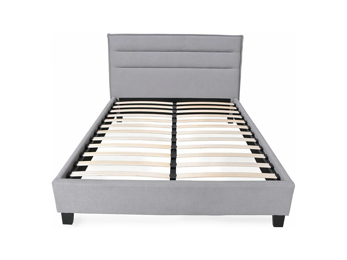 Lit 2 places 140x190cm tissu Gris clair avec sommier LANEAU