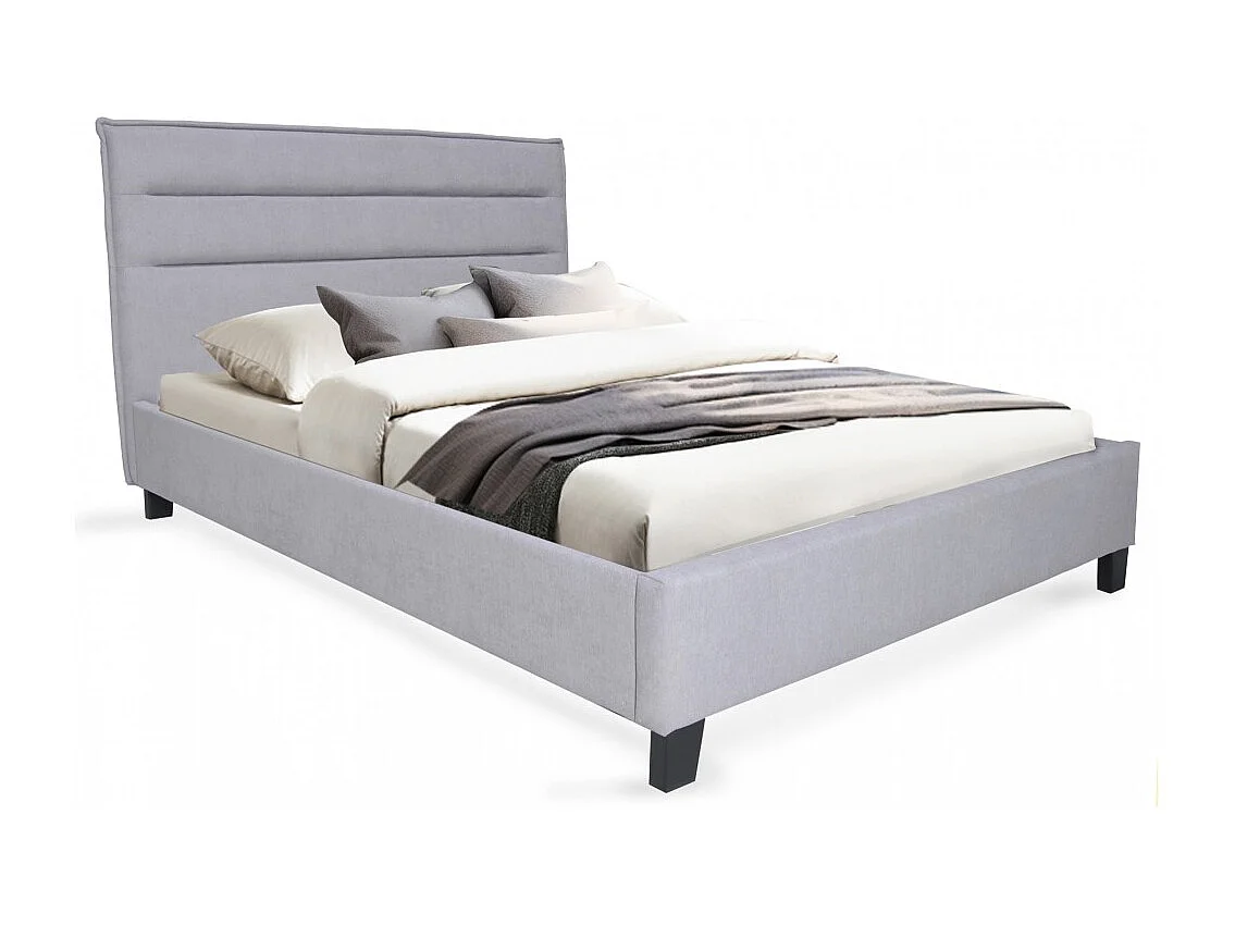 Lit 2 places 140x190cm tissu Gris clair avec sommier LANEAU