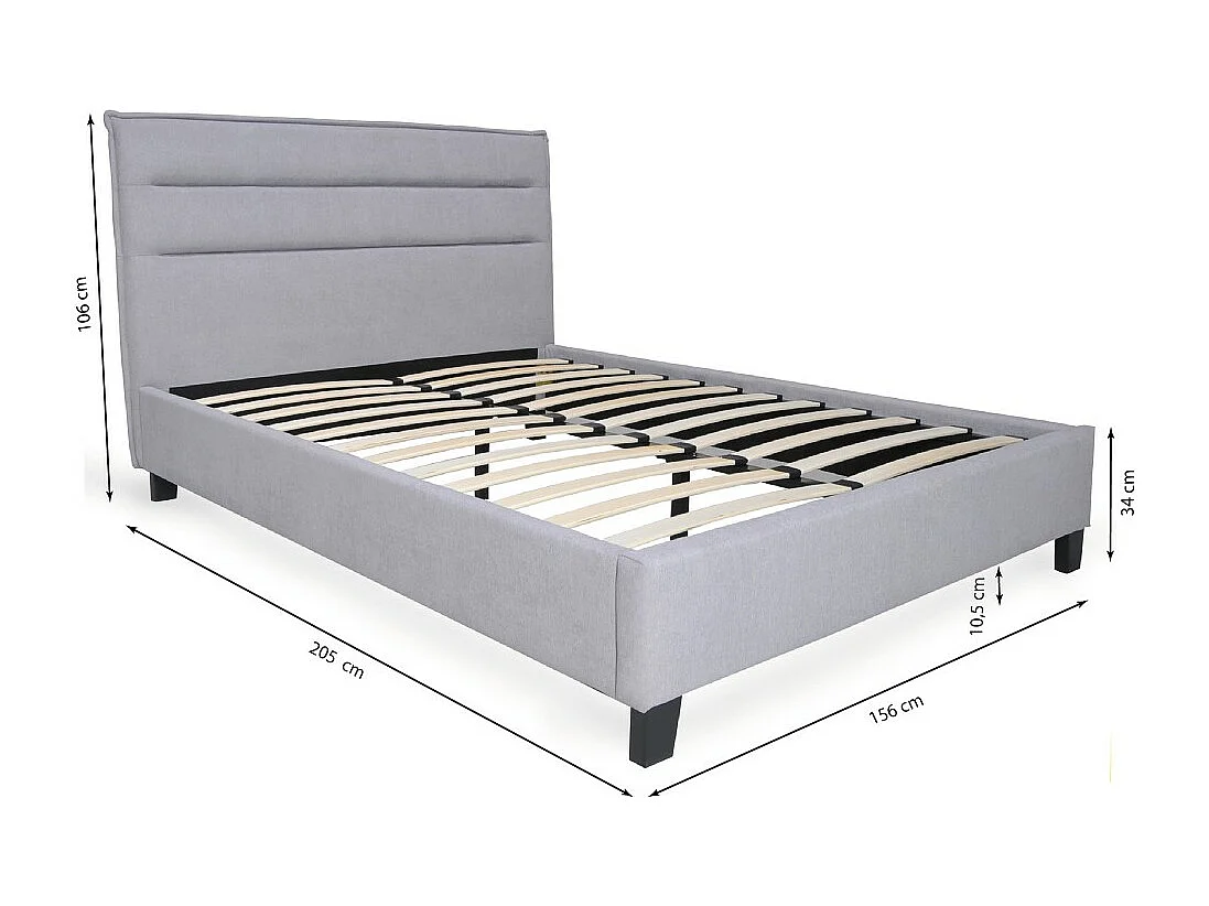 Lit 2 places 140x190cm tissu Gris clair avec sommier LANEAU