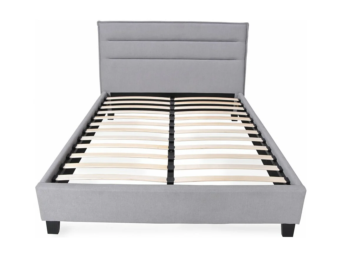 Lit 2 places 140x190cm tissu Gris clair avec sommier LANEAU