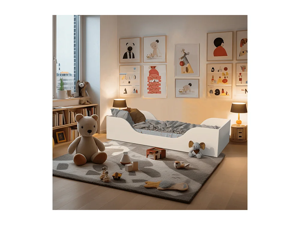 Lit simple 1 place 90x190cm blanc avec sommier NAR