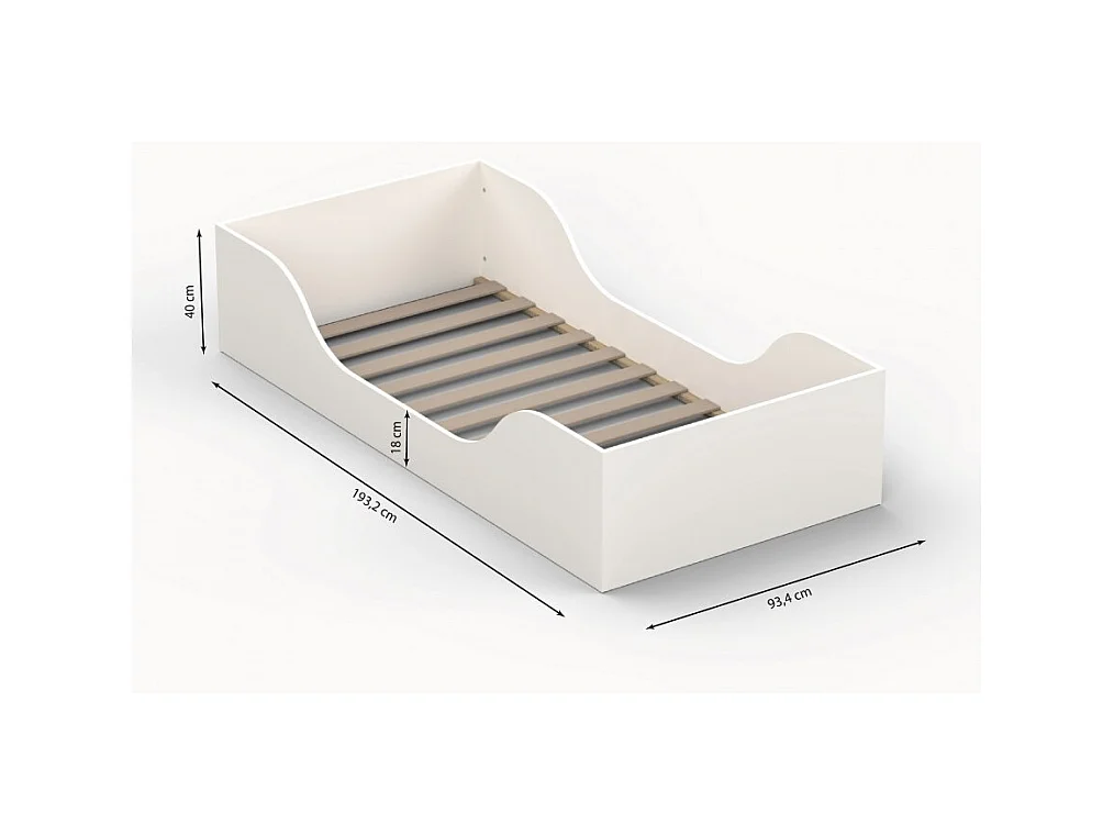 Lit simple 1 place 90x190cm blanc avec sommier NAR