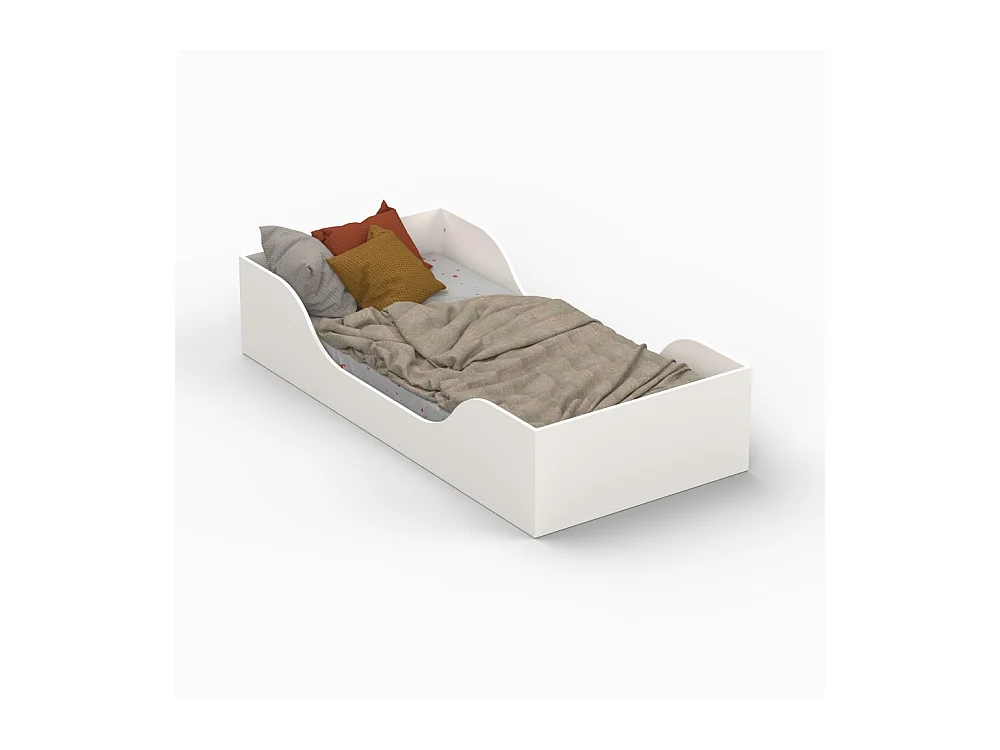 Lit simple 1 place 90x190cm blanc avec sommier NAR