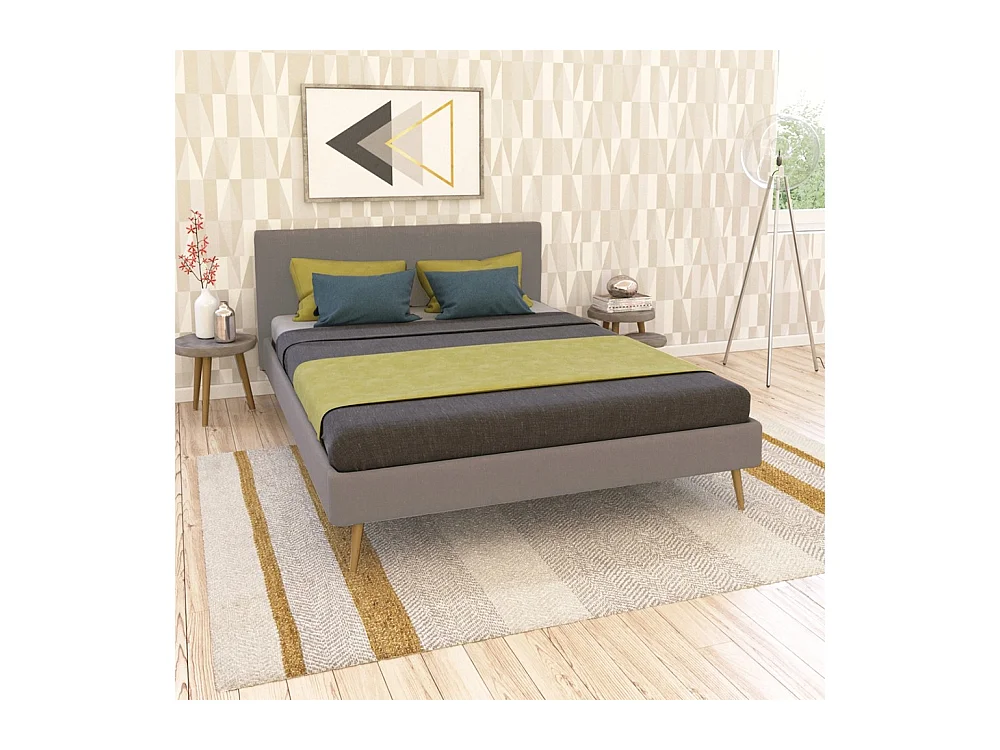 Lit 2 places 180x200cm Gris clair FIONI inclus sommier et tête de lit