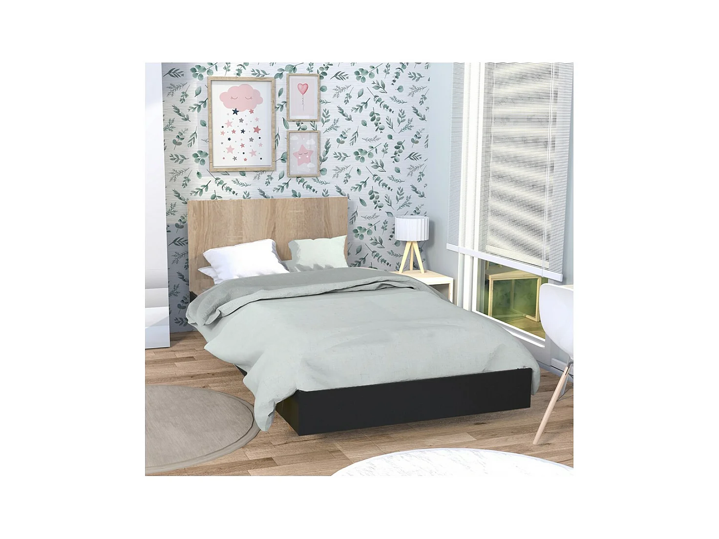 Lit simple 1 place 90x190cm Noir et Artisan avec sommier LIFA