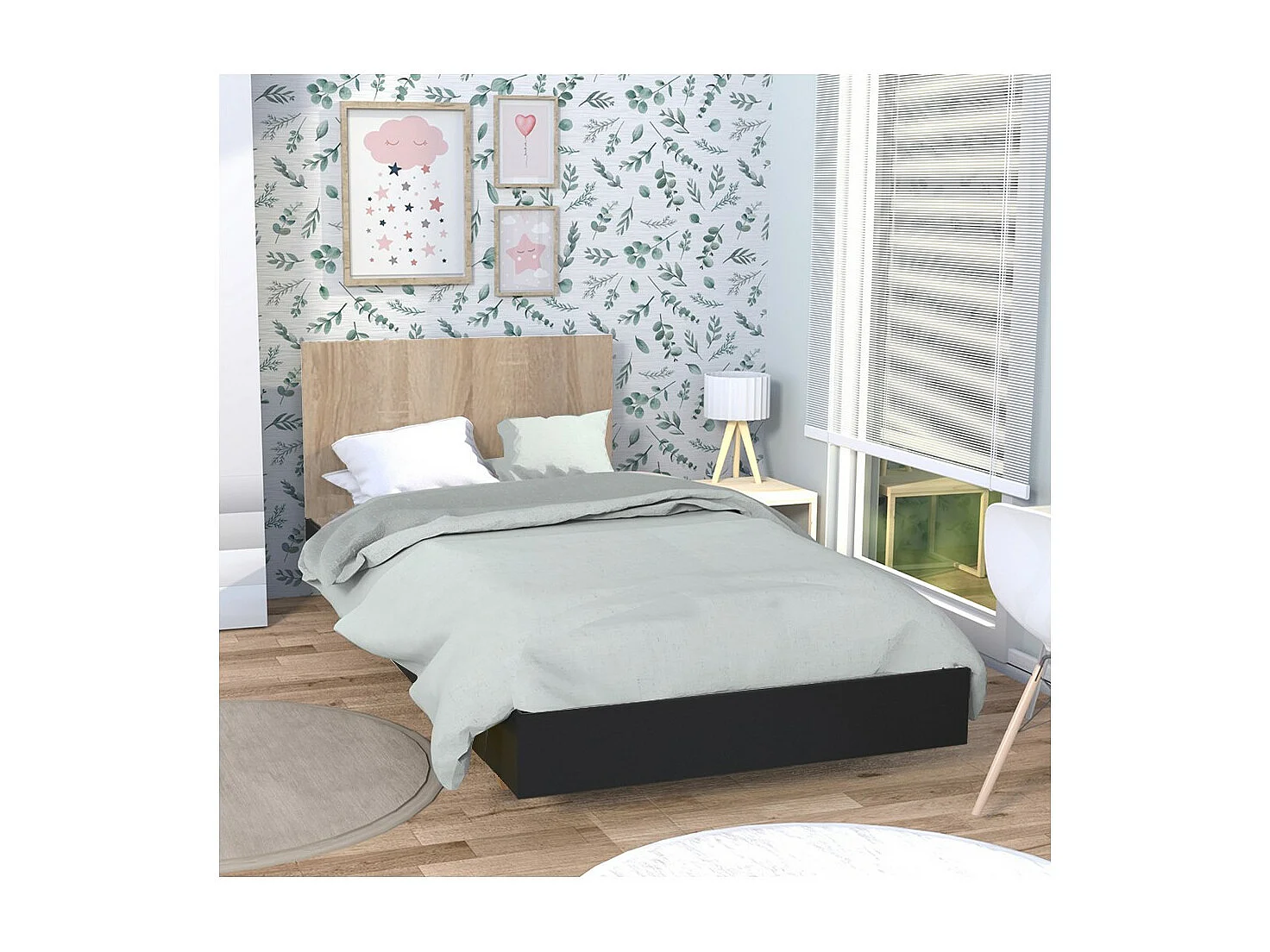 Lit simple 1 place 90x190cm Noir et Artisan avec sommier LIFA