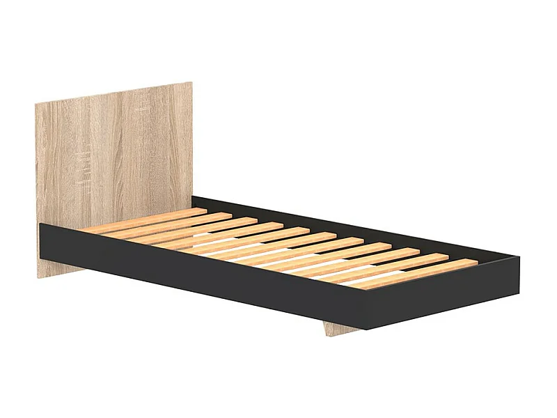 Lit simple 1 place 90x190cm Noir et Artisan avec sommier LIFA