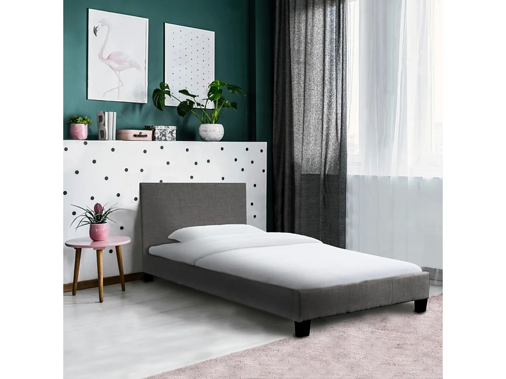 Lit 1 place 90x190cm Tissu Gris foncé avec sommier DUSIN