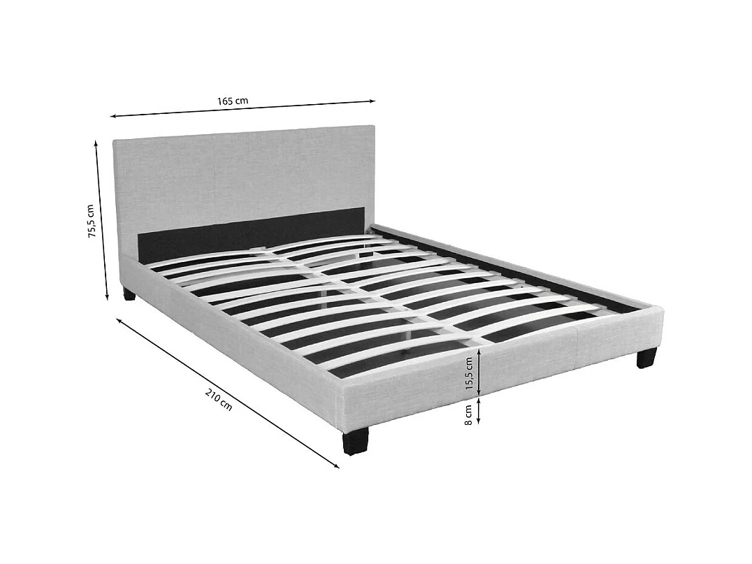 Lit 2 places 140x200cm Tissu Gris clair avec sommier DUSIN