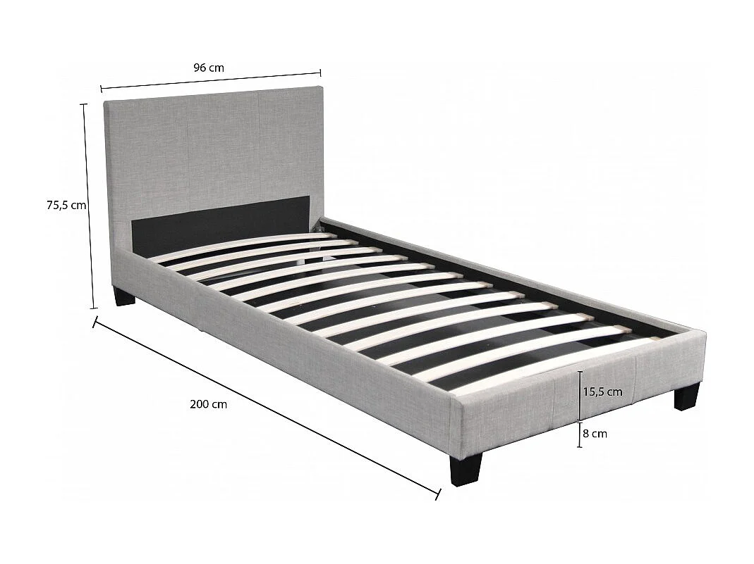 Lit 1 place 90x190cm Tissu Gris clair avec sommier DUSIN