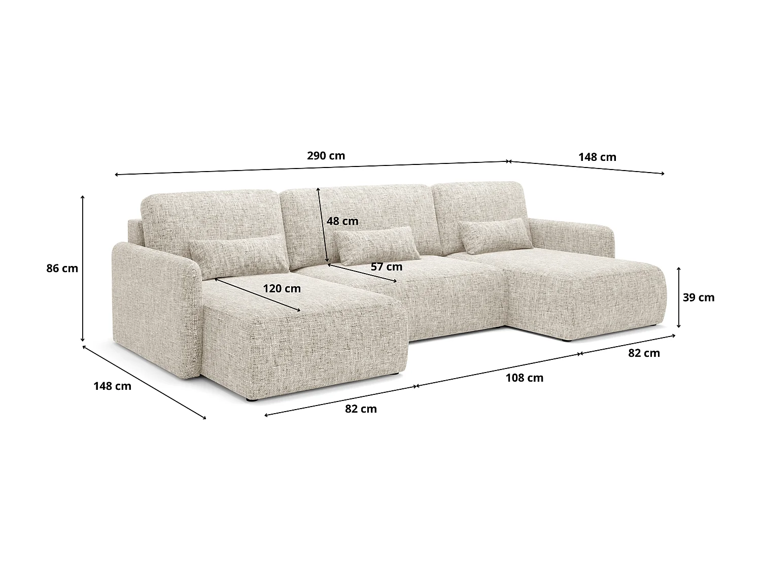 Canapé d'angle convertible LIVELLO U Gris clair