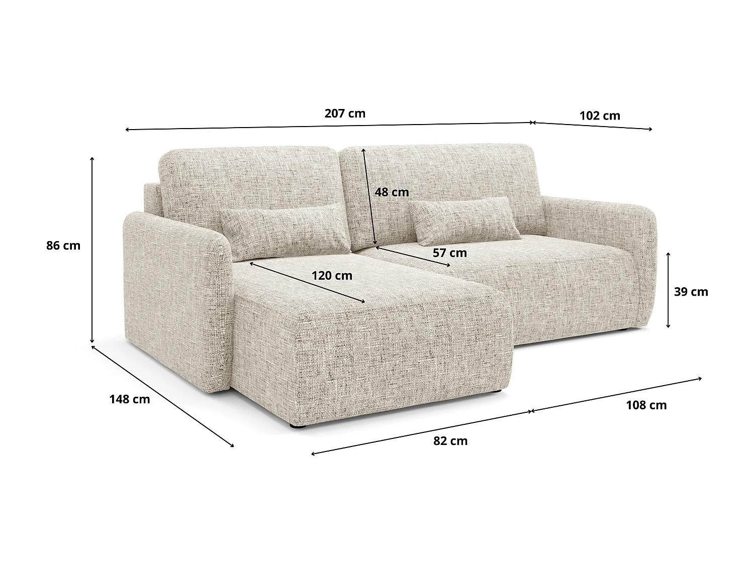 Canapé d'angle convertible LIVELLO L Beige