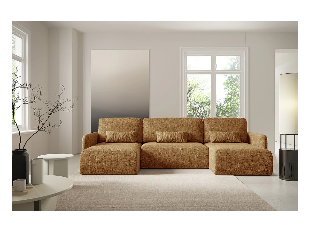 Hoekbankbed LIVELLO U Geel