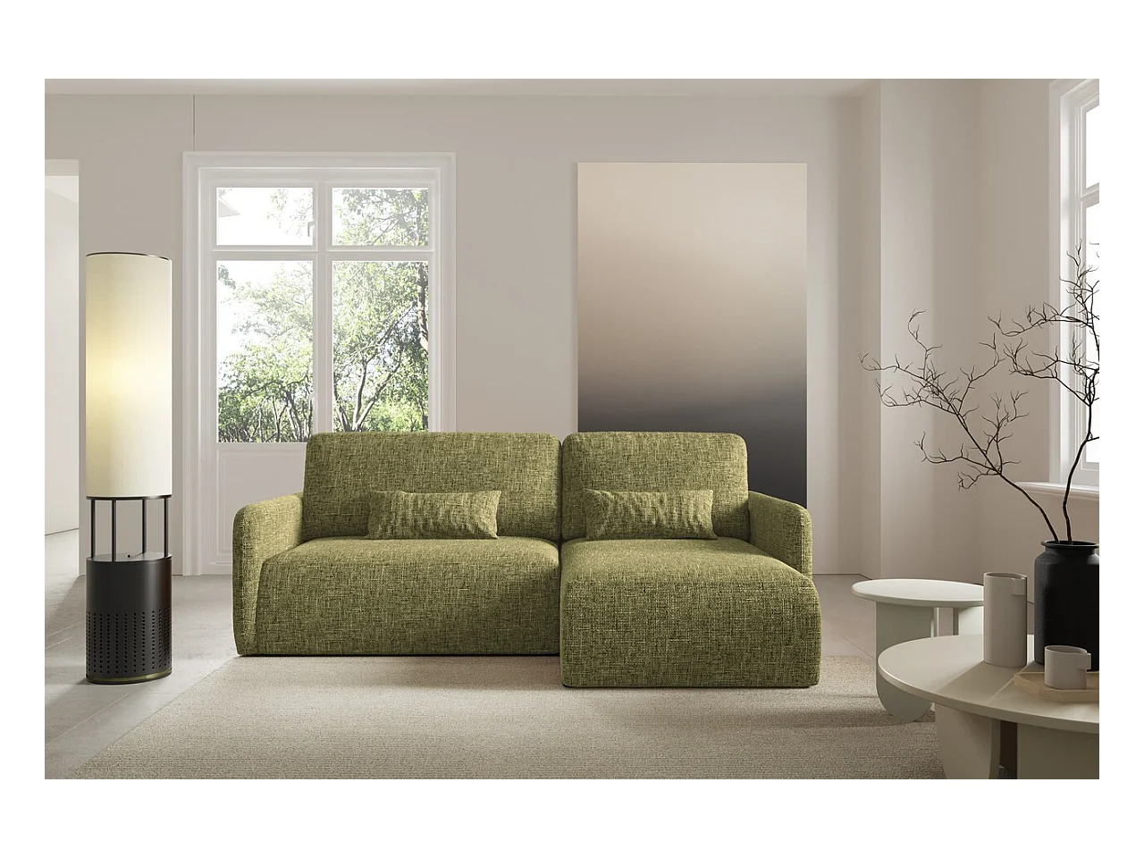 Hoekbankbed LIVELLO L Olijfgroen