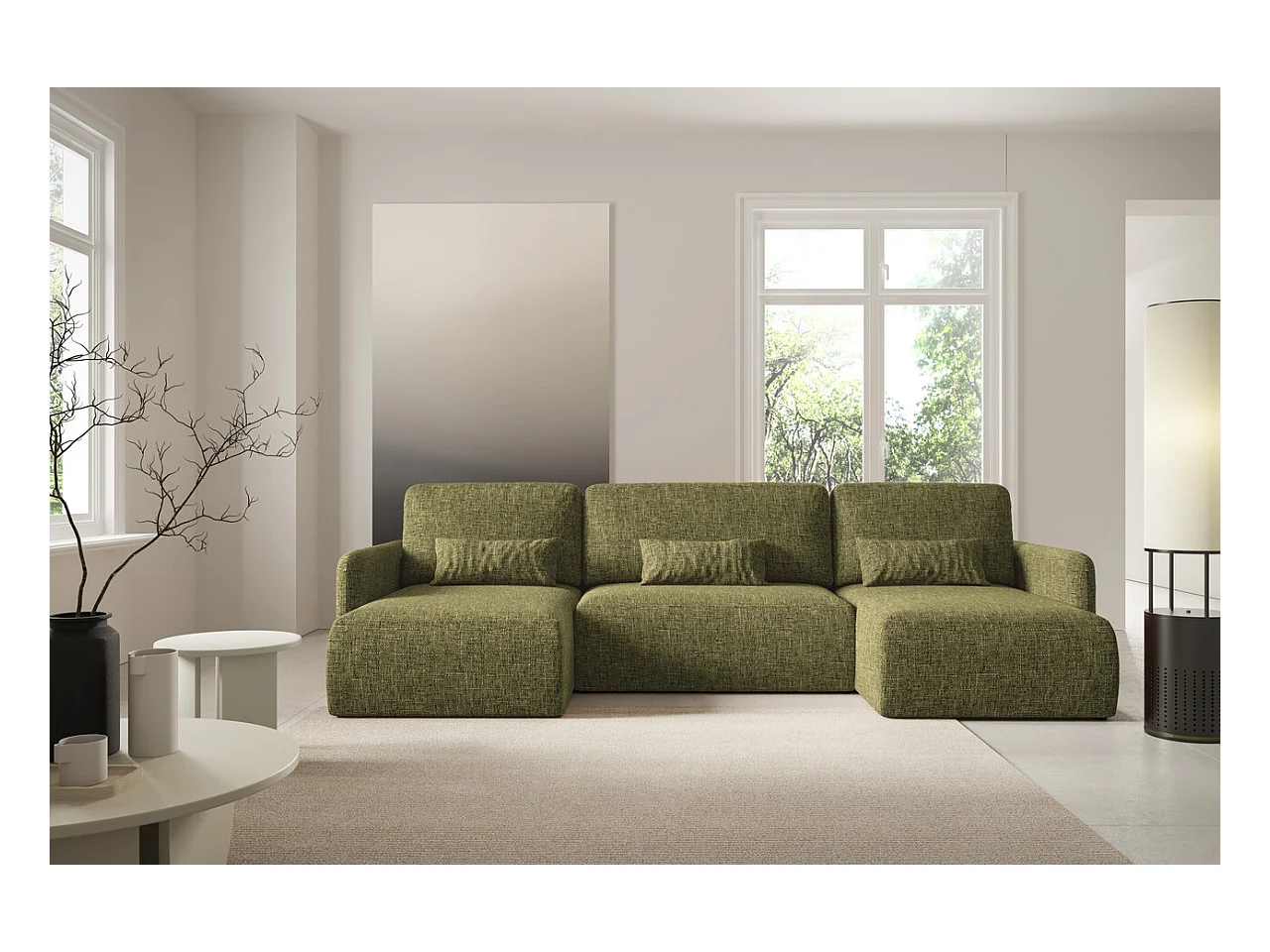 Hoekbankbed LIVELLO U Olijfgroen
