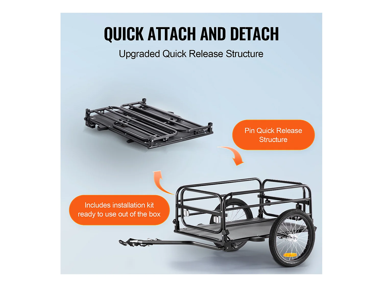 Remorque à Colis pour Vélo SucceBuy – Capacité de 160 lb, Chariot de Rangement en Acier au Carbone