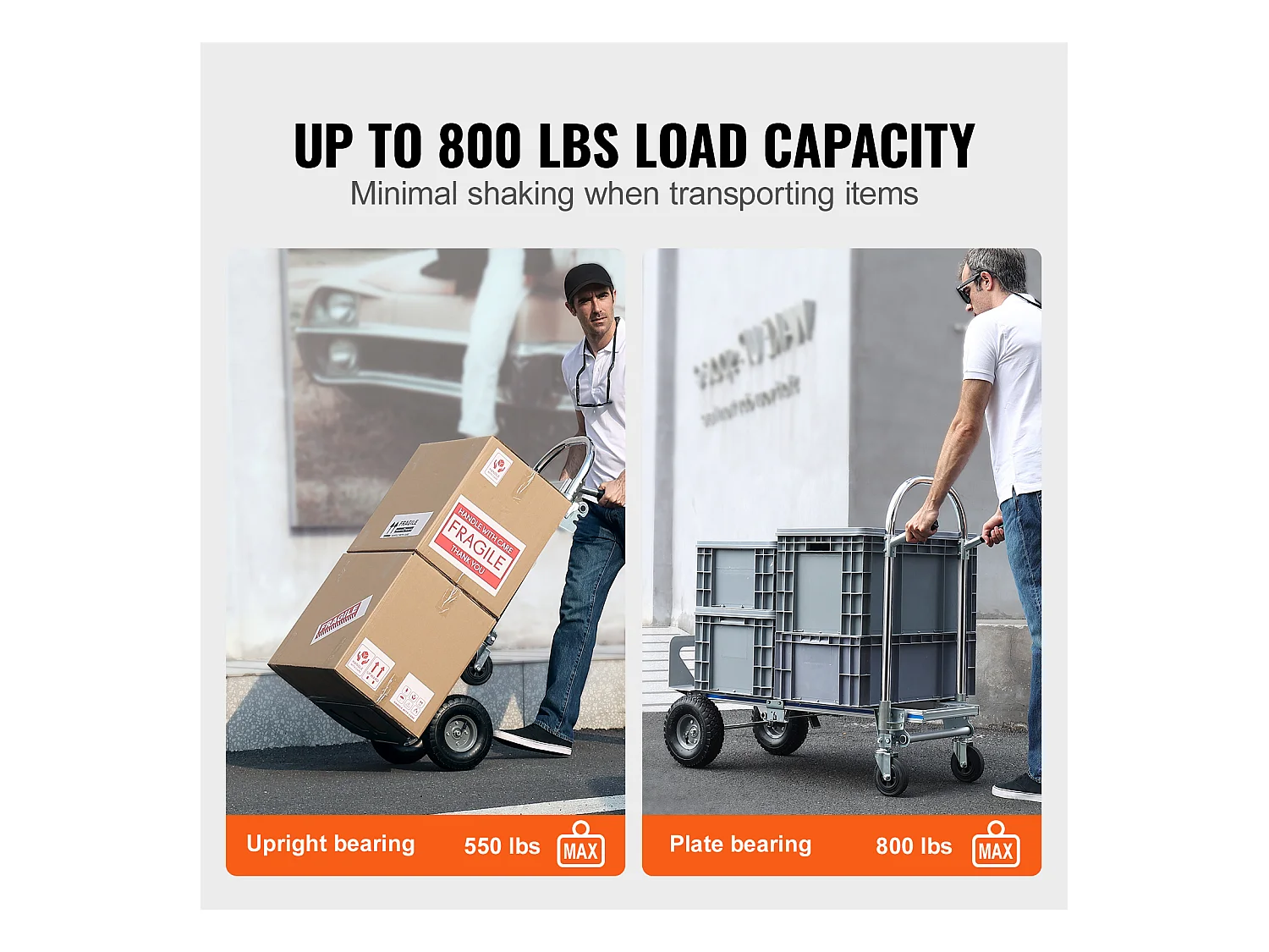 Carrinho de mão em Alumínio SucceBuy, Carrinho Dobrável 2 em 1, Capacidade de Carga de 800 lb