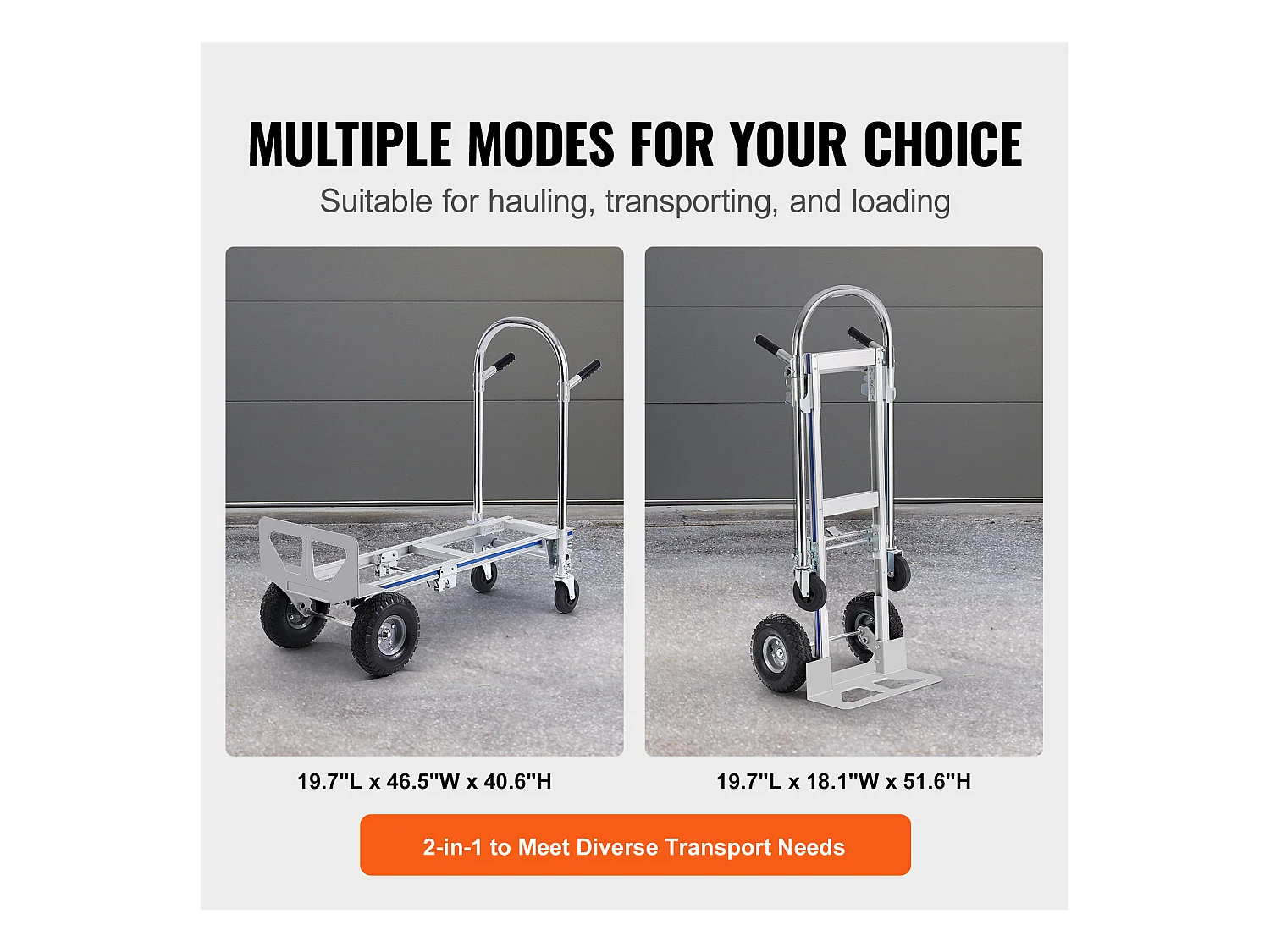 Carrinho de mão em Alumínio SucceBuy, Carrinho Dobrável 2 em 1, Capacidade de Carga de 800 lb