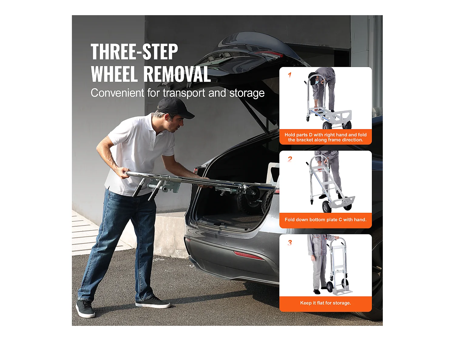 Carrinho de mão em Alumínio SucceBuy, Carrinho Dobrável 2 em 1, Capacidade de Carga de 800 lb