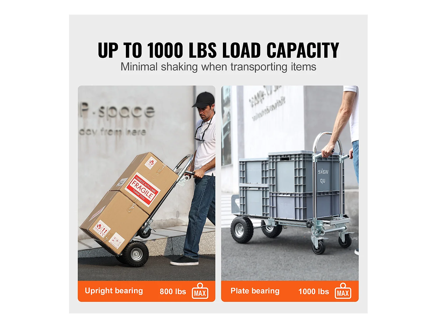 Diable en Aluminium SucceBuy, 2 en 1, Capacité de 1 000 Lb, Chariot Pliable, Robuste