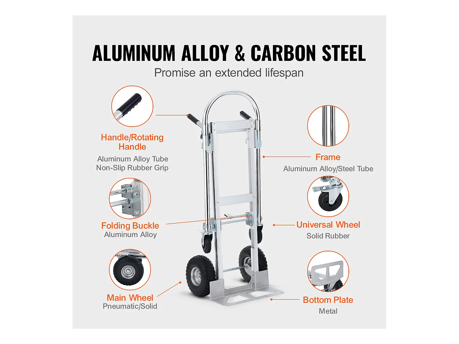 Diable en Aluminium SucceBuy, 2 en 1, Capacité de 1 000 Lb, Chariot Pliable, Robuste