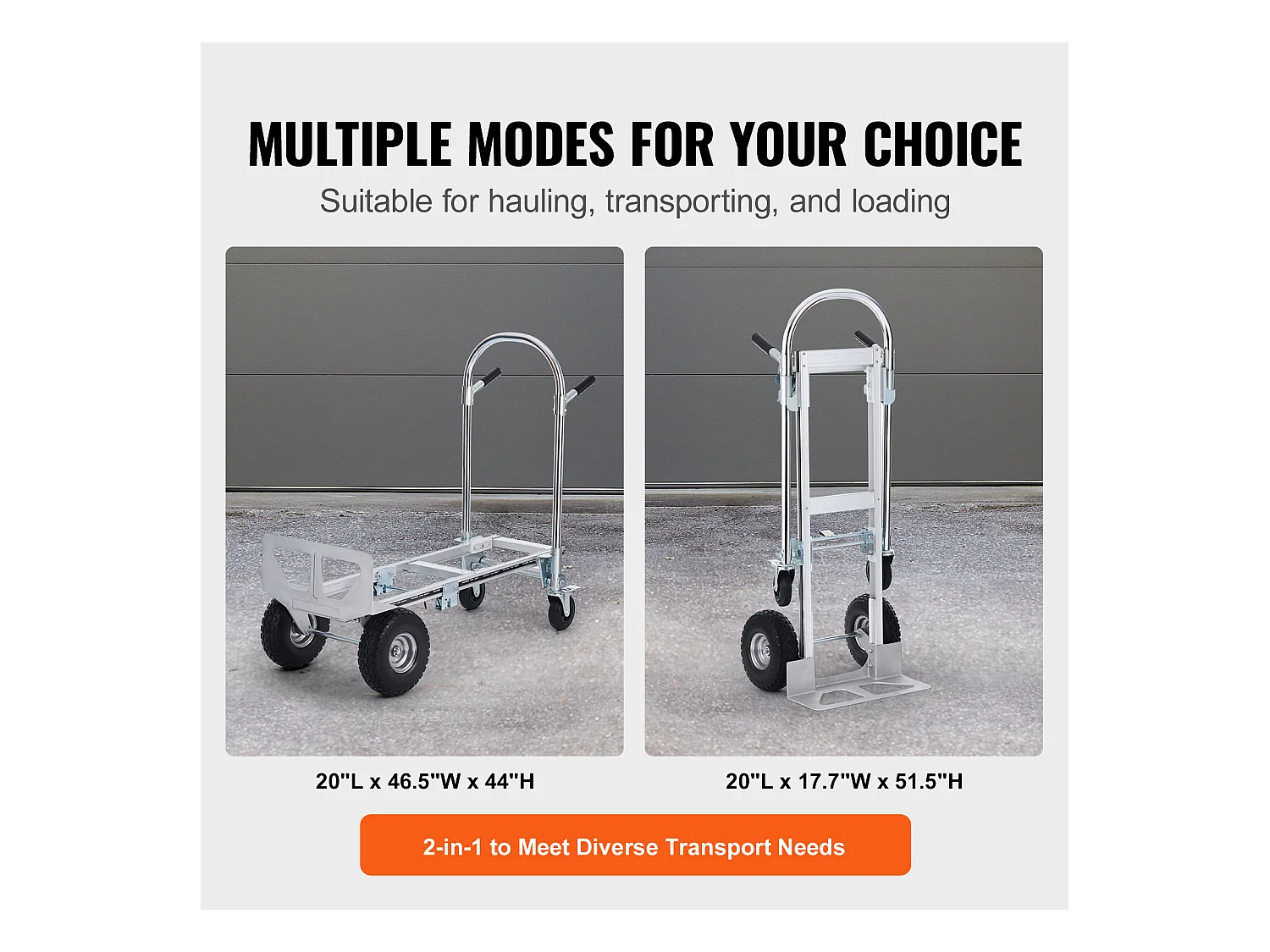 Diable en Aluminium SucceBuy, 2 en 1, Capacité de 1 000 Lb, Chariot Pliable, Robuste