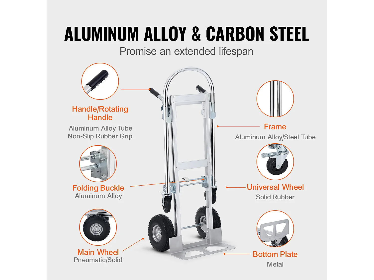 Diable en Aluminium SucceBuy, 2 en 1, Capacité de 1 000 Lb, Chariot Pliable, Robuste